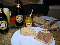  Kangaroo sausages and mustard with Coopers Stout -- a great treat